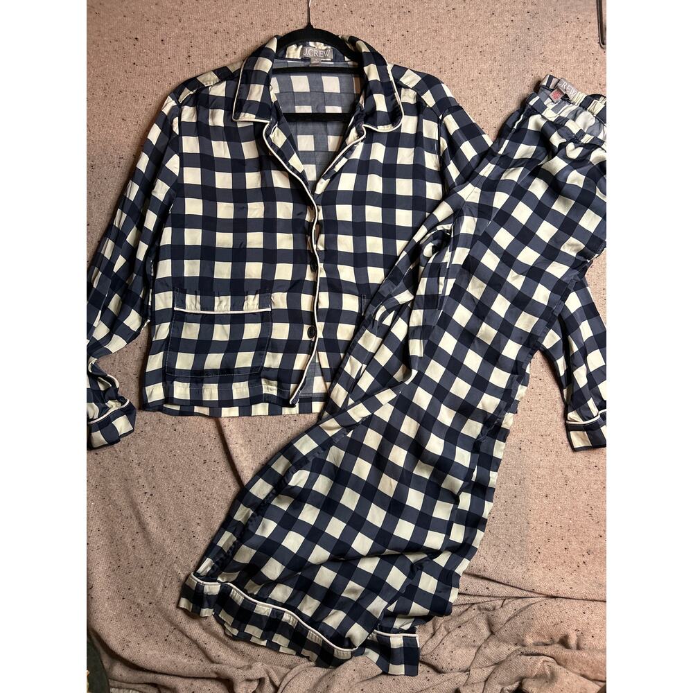 J. Crew Factory Navy and Cream Gingham Pajama Set